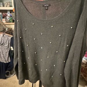Apt. 9 Women's Olive Sweater with rhinestone Details